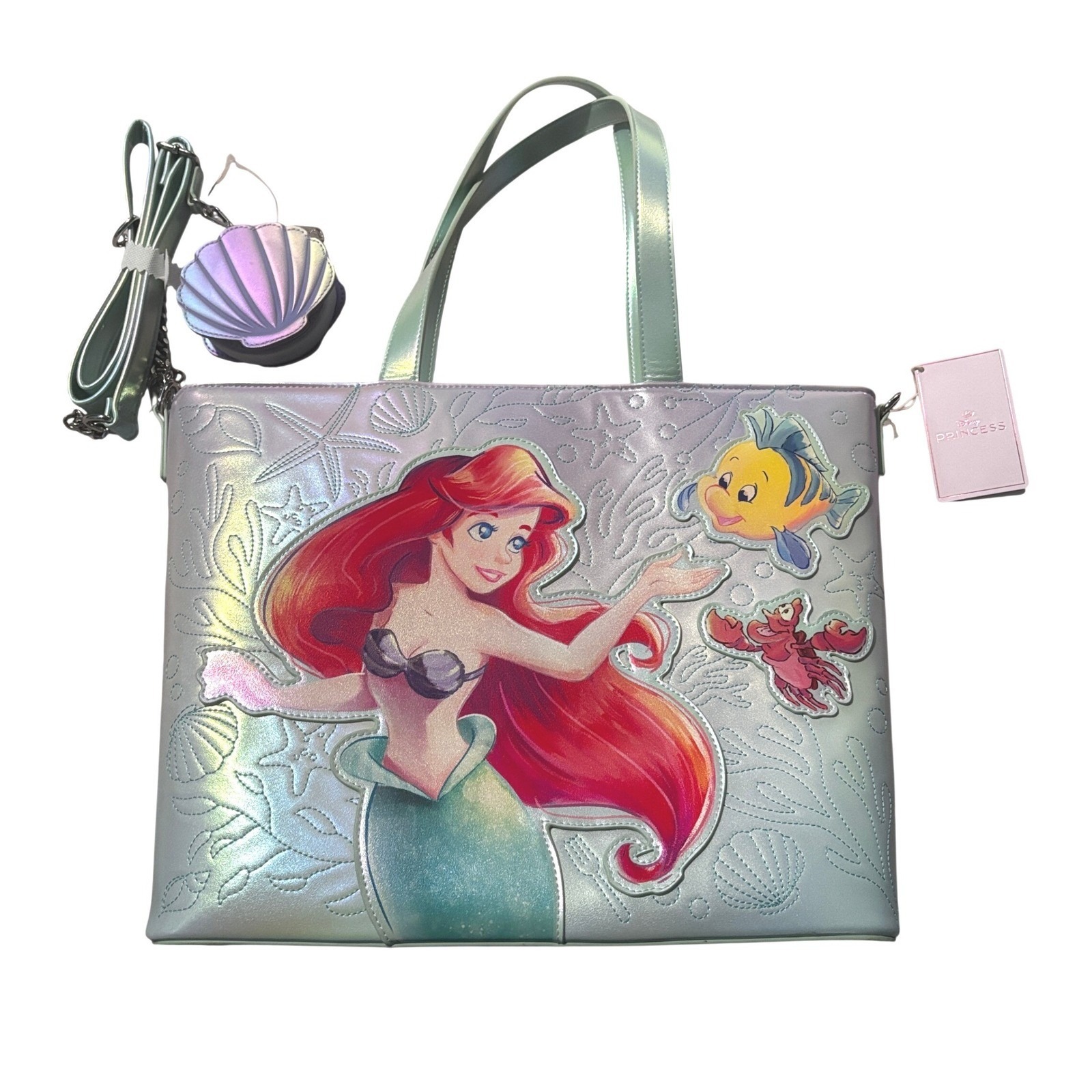 Loungefly The Little Mermaid Disney Ariel Iridescent Tote Bag Shell Coin Purse